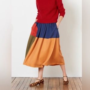 Mara Hoffman Patchwork Navy, Green, Orange and Red Midi Skirt Size 4